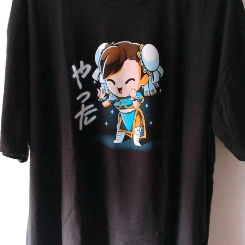 Black Graphic Tee with Cartoon Design